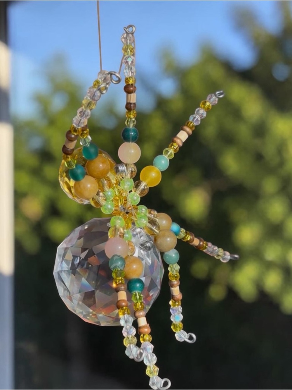 Yellow beaded glass sun catcher spider